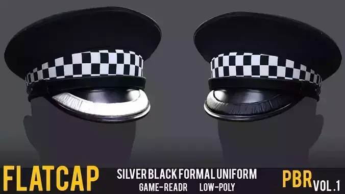 SILVER black Flat Cap 3D Model  High-Quality PBR Textures Low-poly 3D model