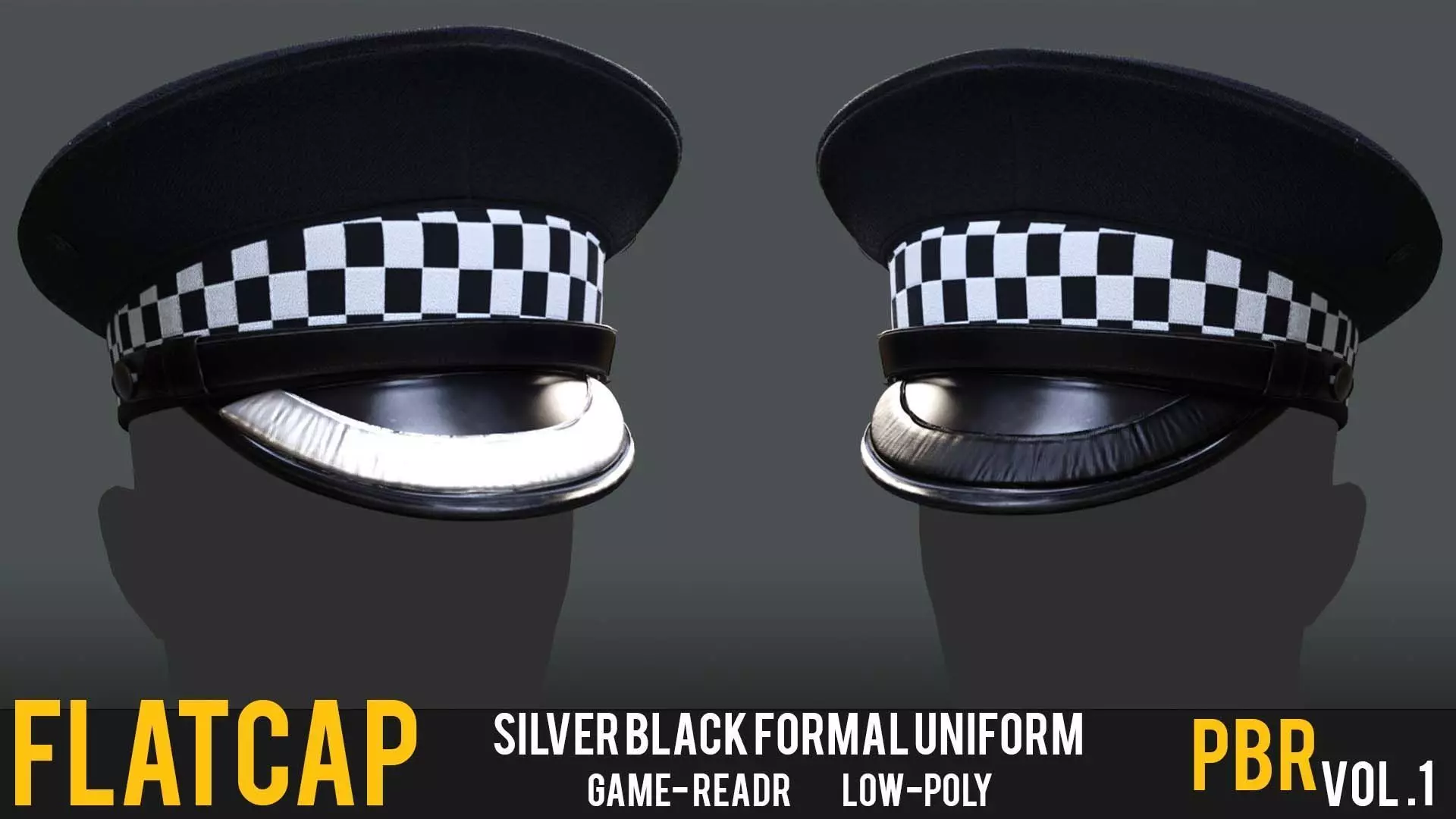 SILVER black Flat Cap 3D Model  High-Quality PBR Textures Low-poly 3D model_0