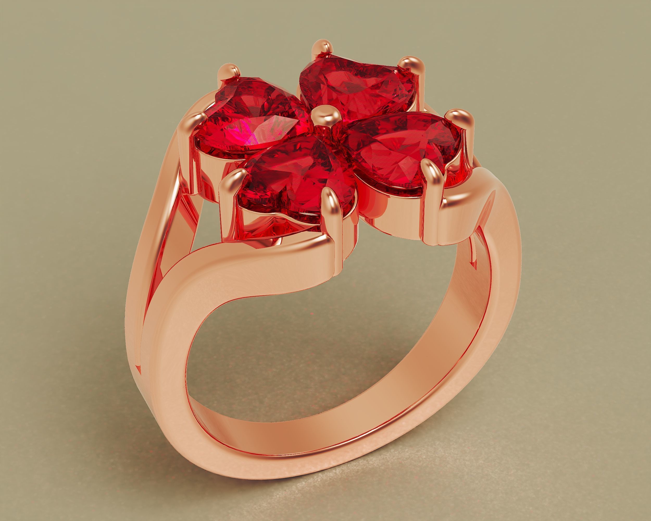 Heart shape flower ring 3D print model_7