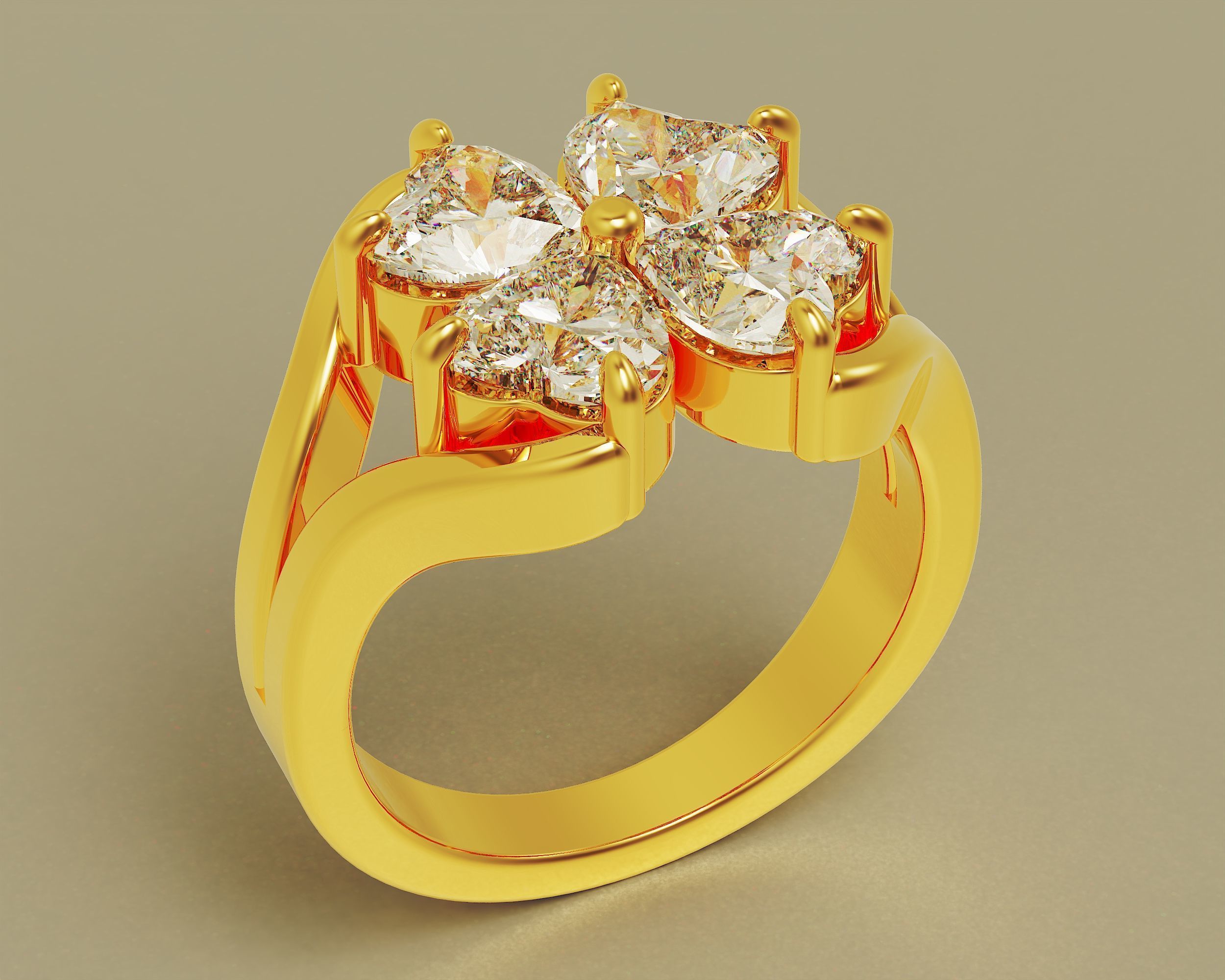 Heart shape flower ring 3D print model_4