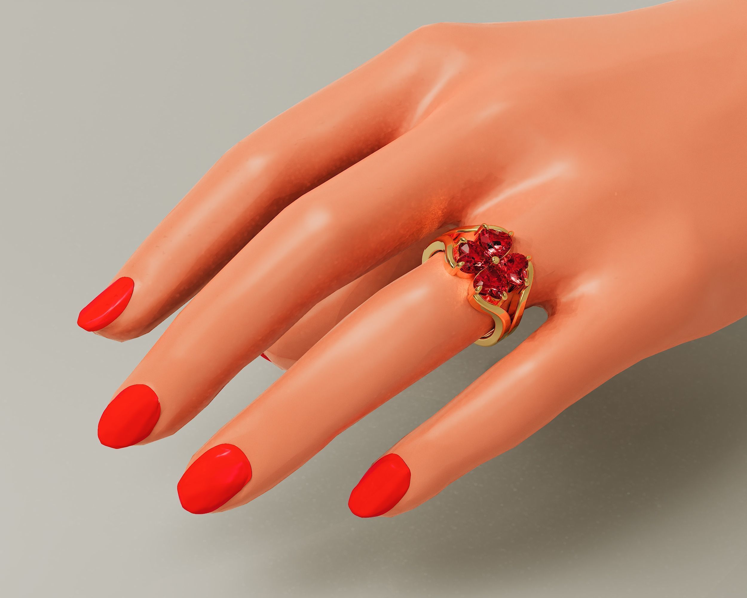 Heart shape flower ring 3D print model_23
