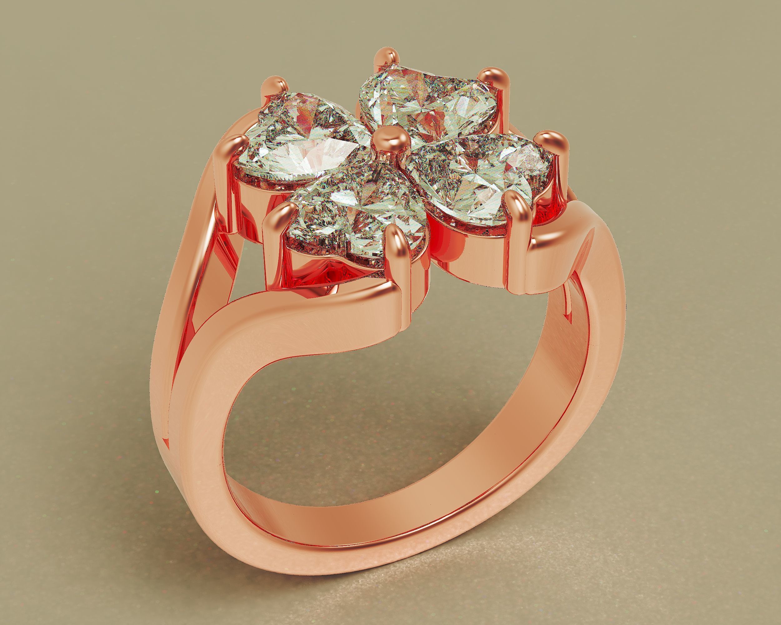 Heart shape flower ring 3D print model_9