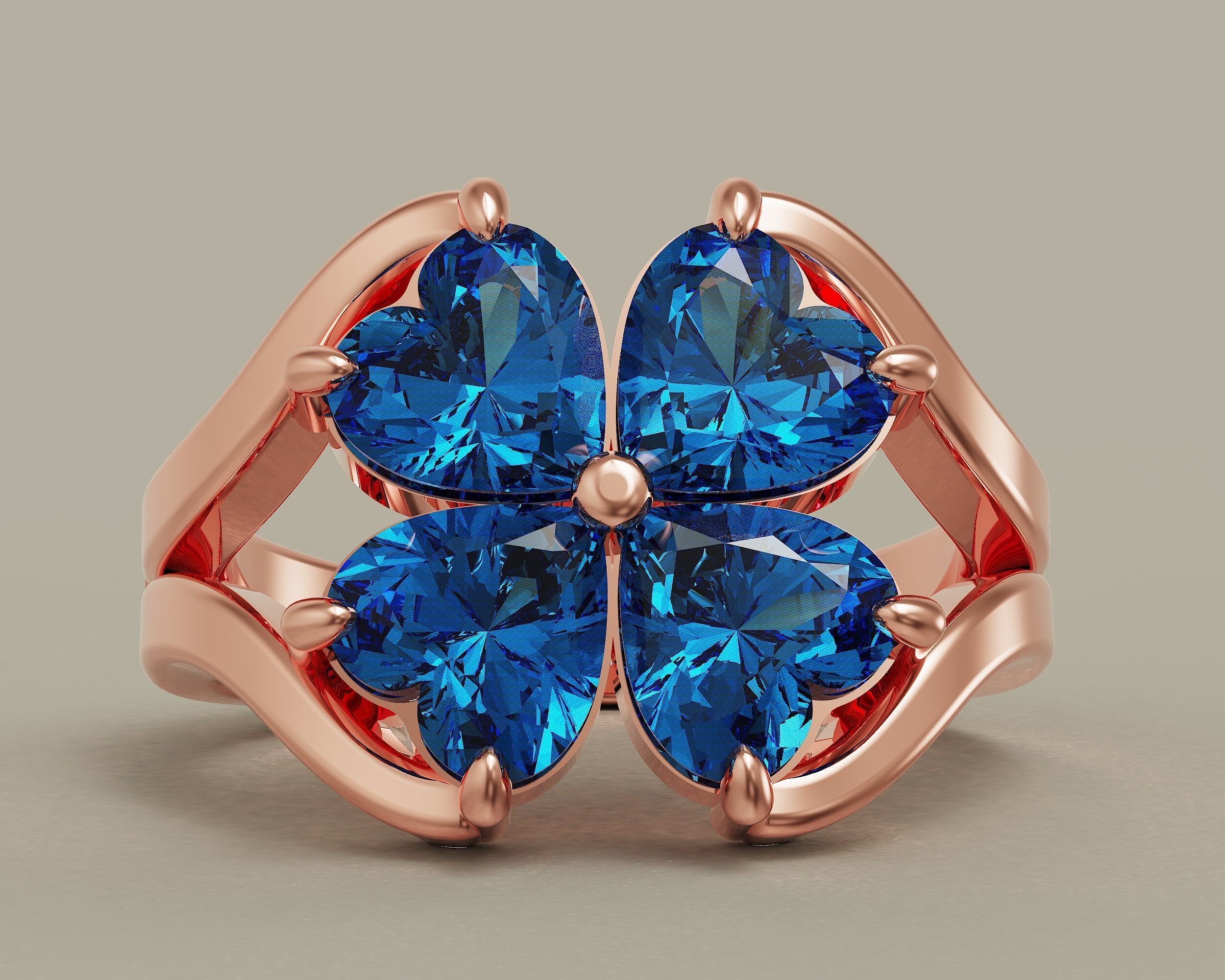 Heart shape flower ring 3D print model_5