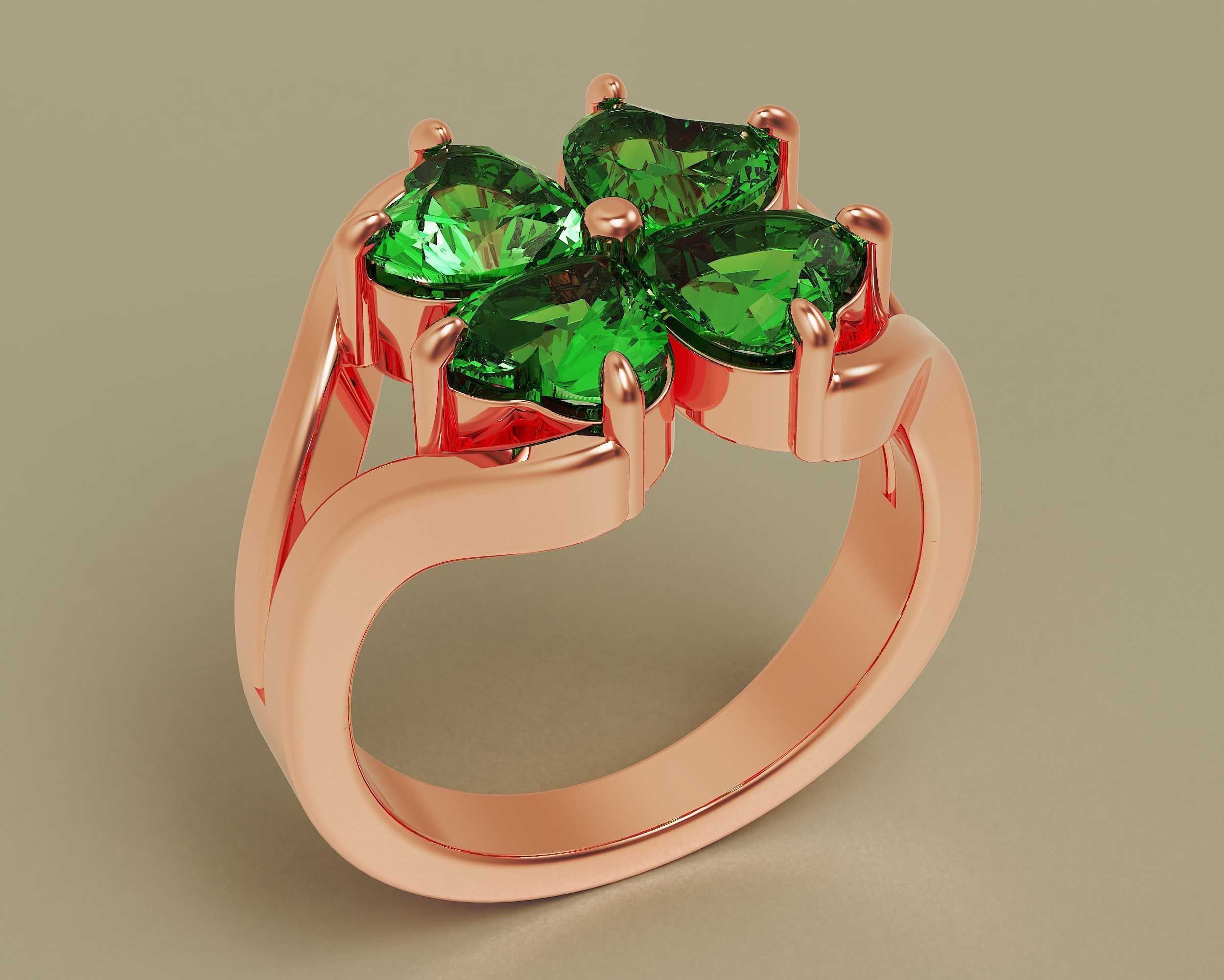 Heart shape flower ring 3D print model_6