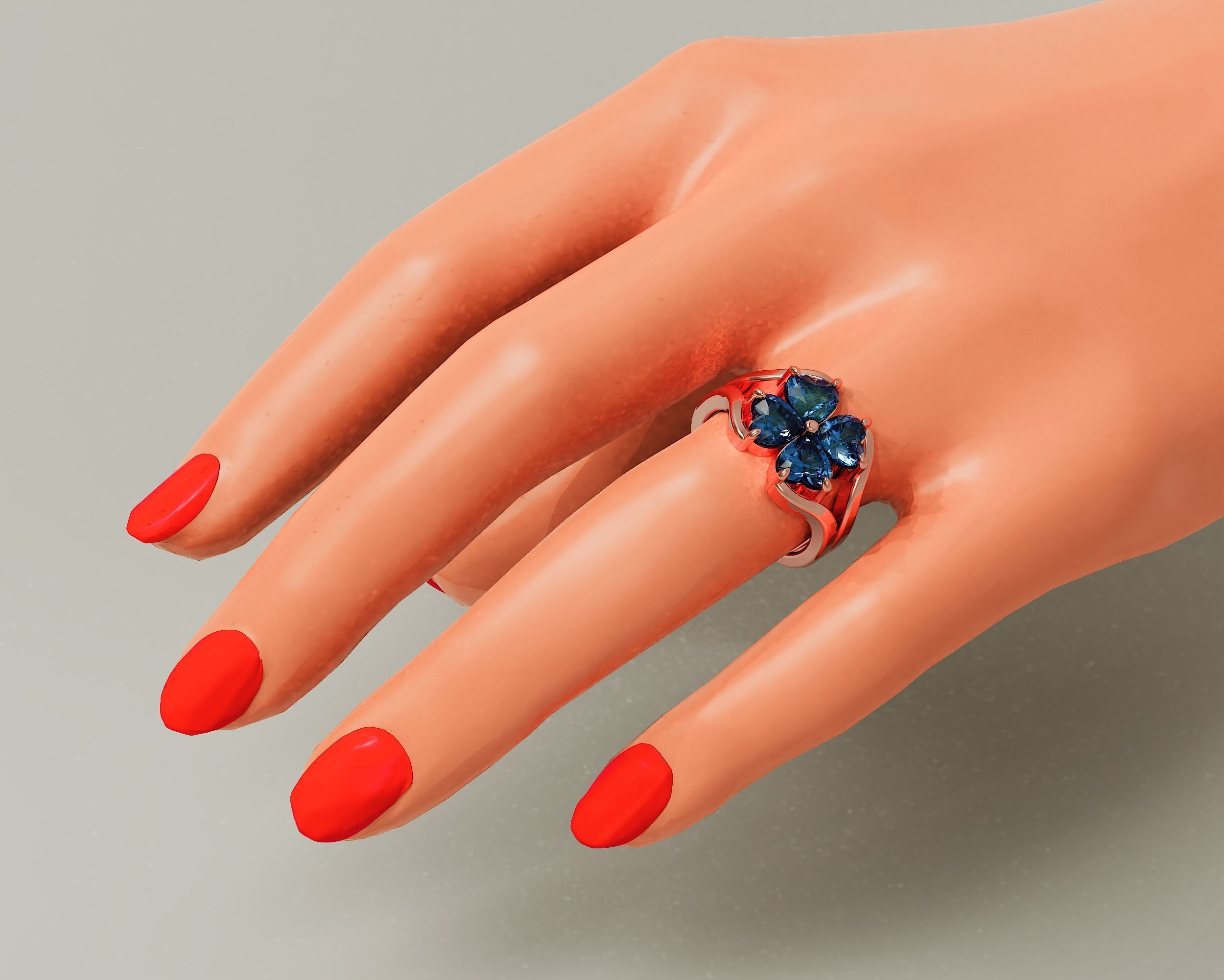 Heart shape flower ring 3D print model_20