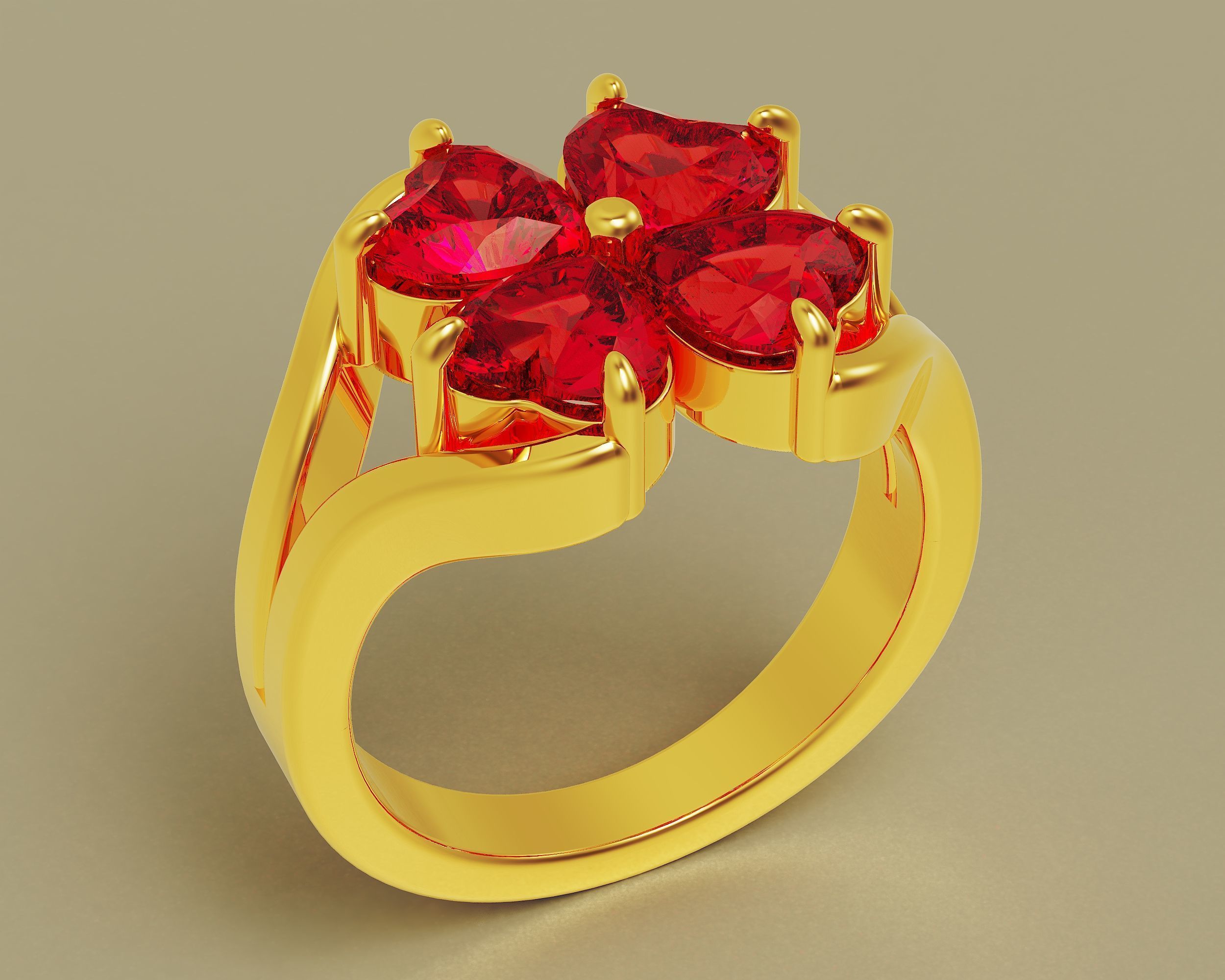 Heart shape flower ring 3D print model_3