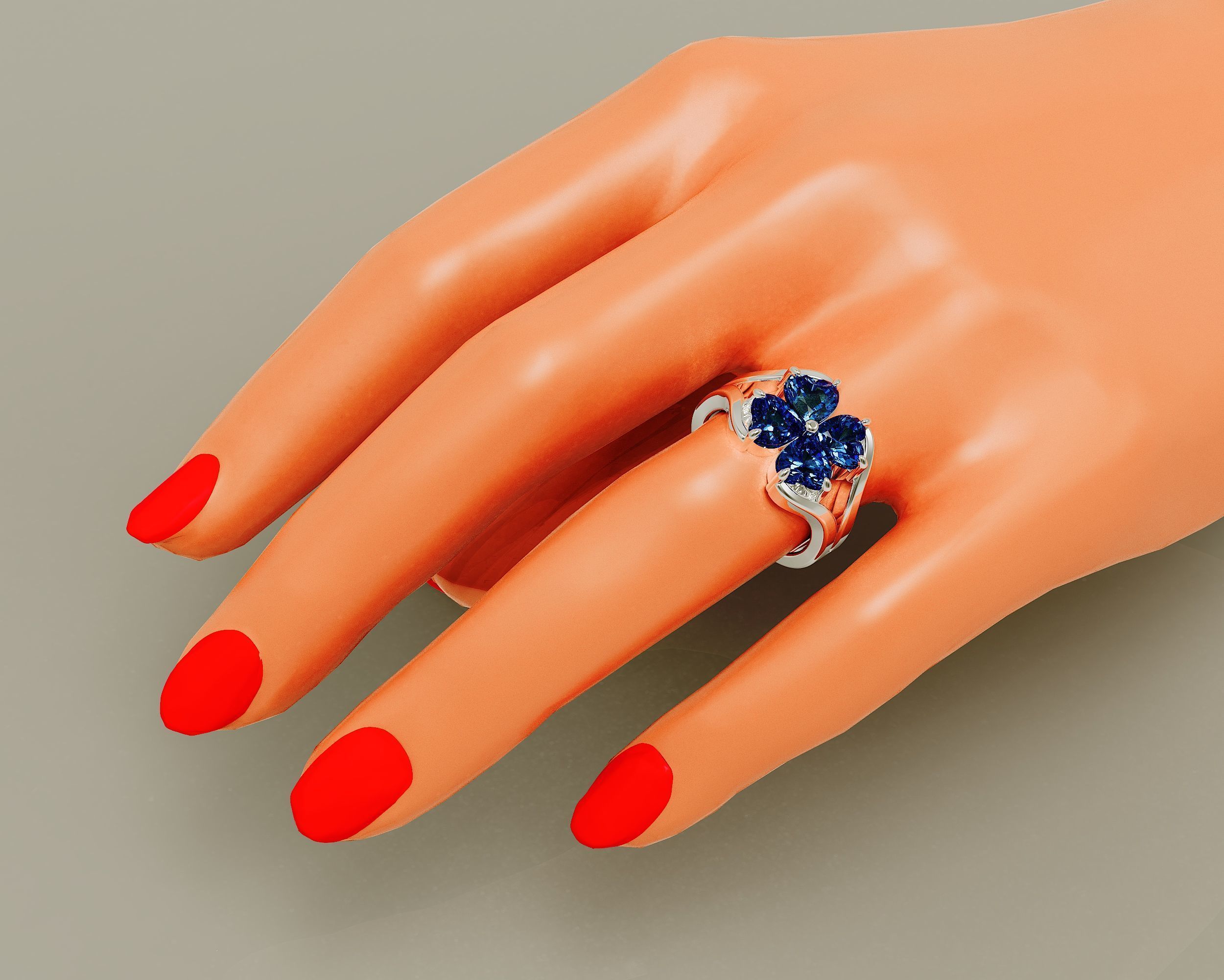 Heart shape flower ring 3D print model_17