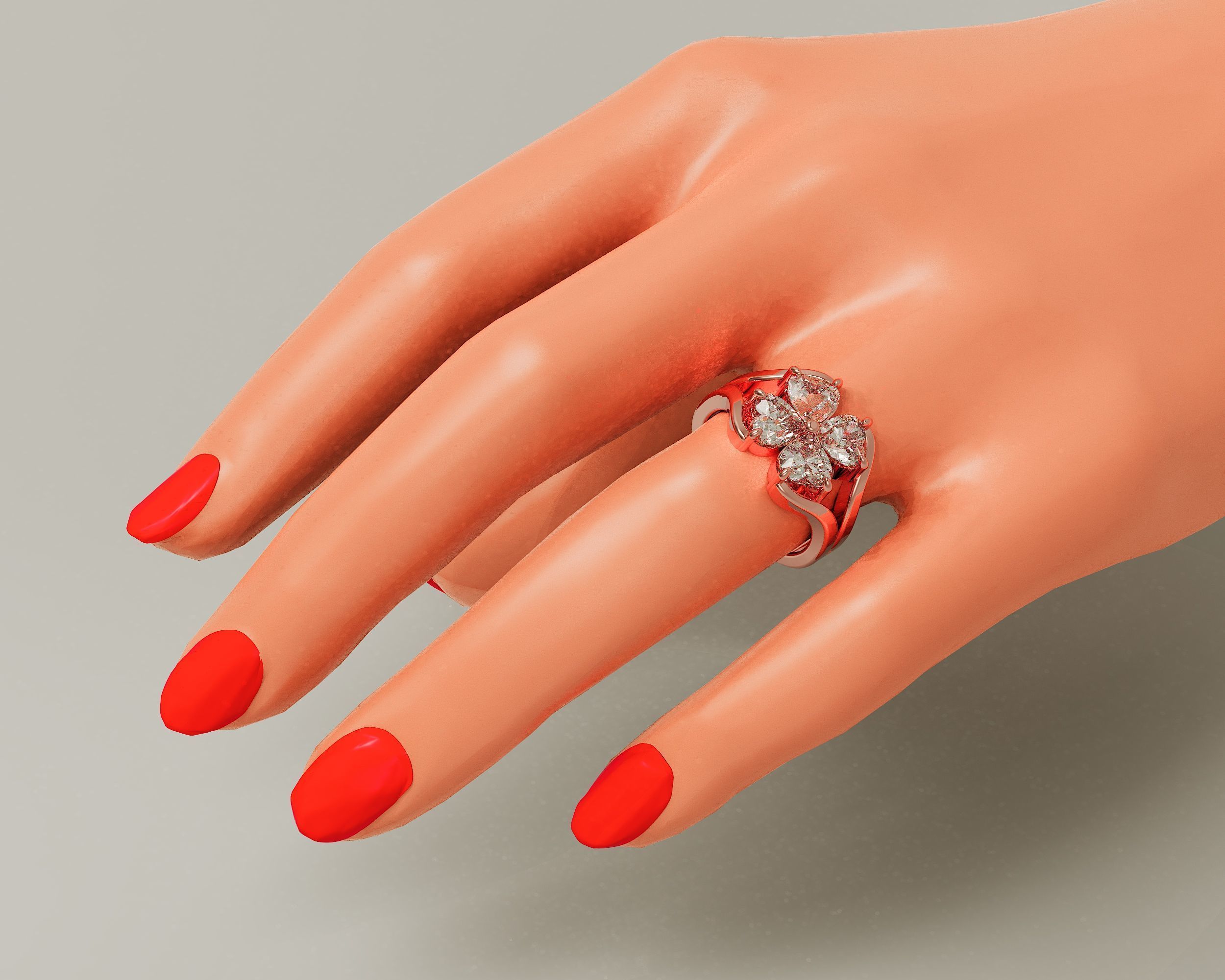Heart shape flower ring 3D print model_21