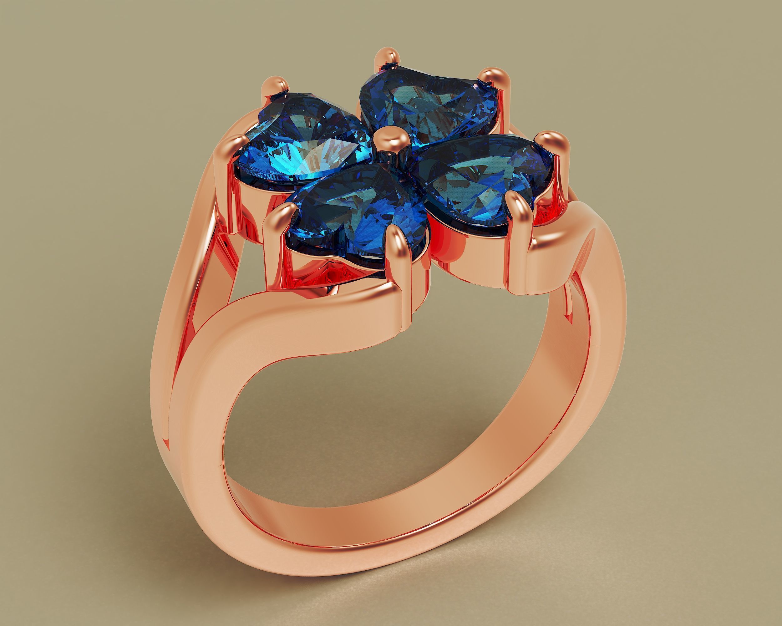 Heart shape flower ring 3D print model_8