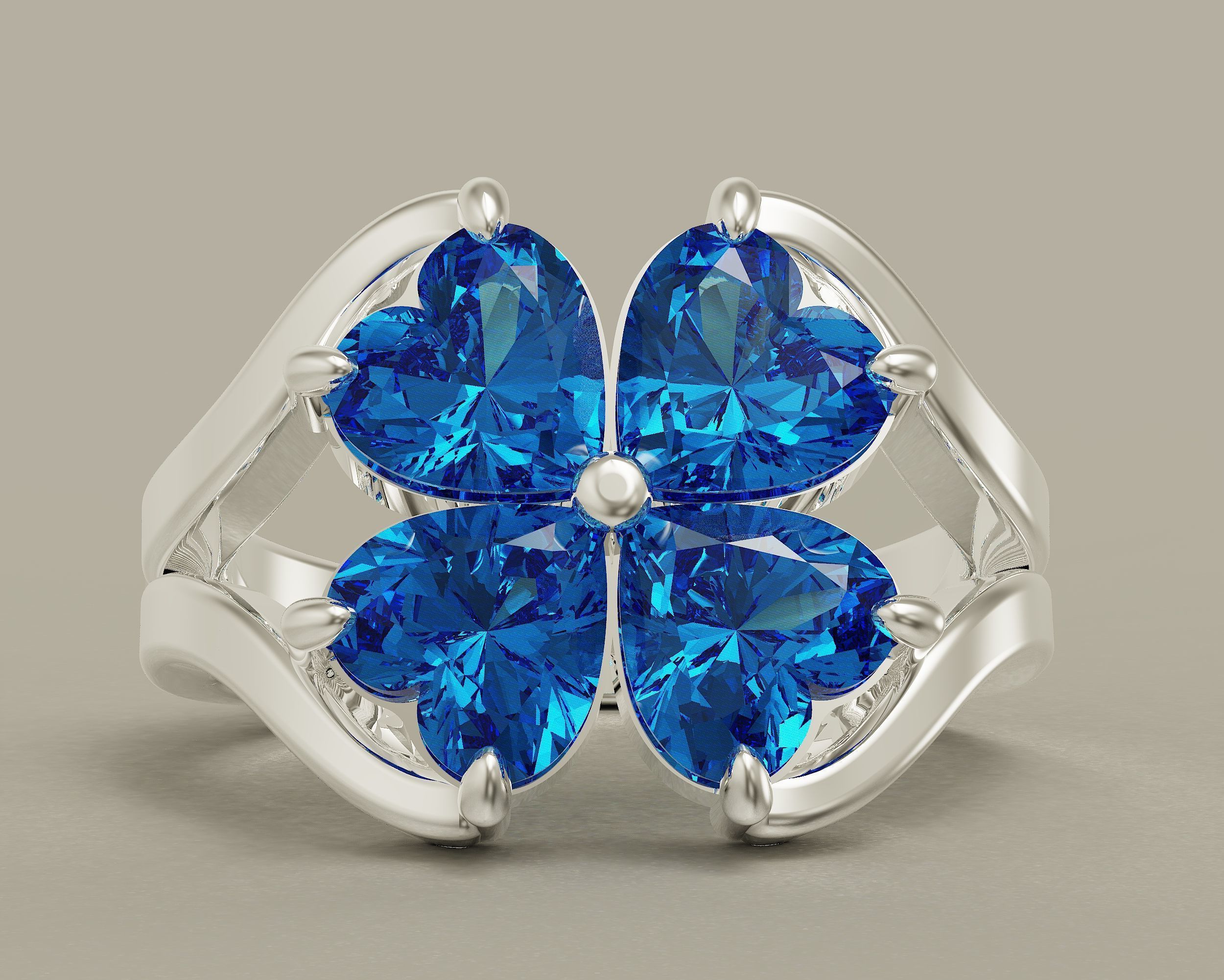 Heart shape flower ring 3D print model_10