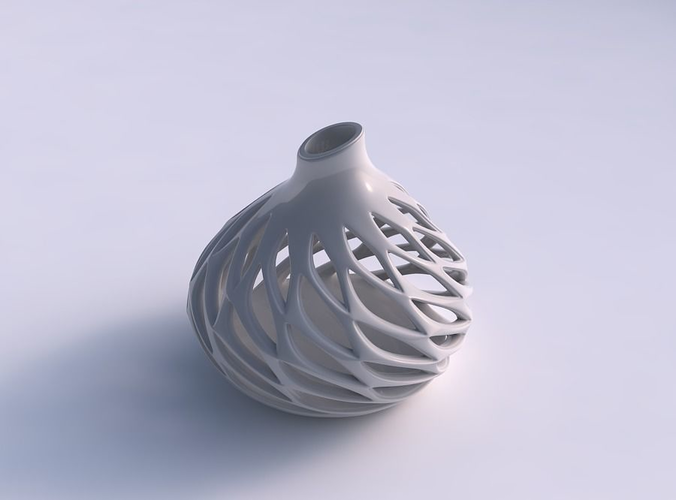 Vase spherical with smooth beveled cuts and high neck streched top corner