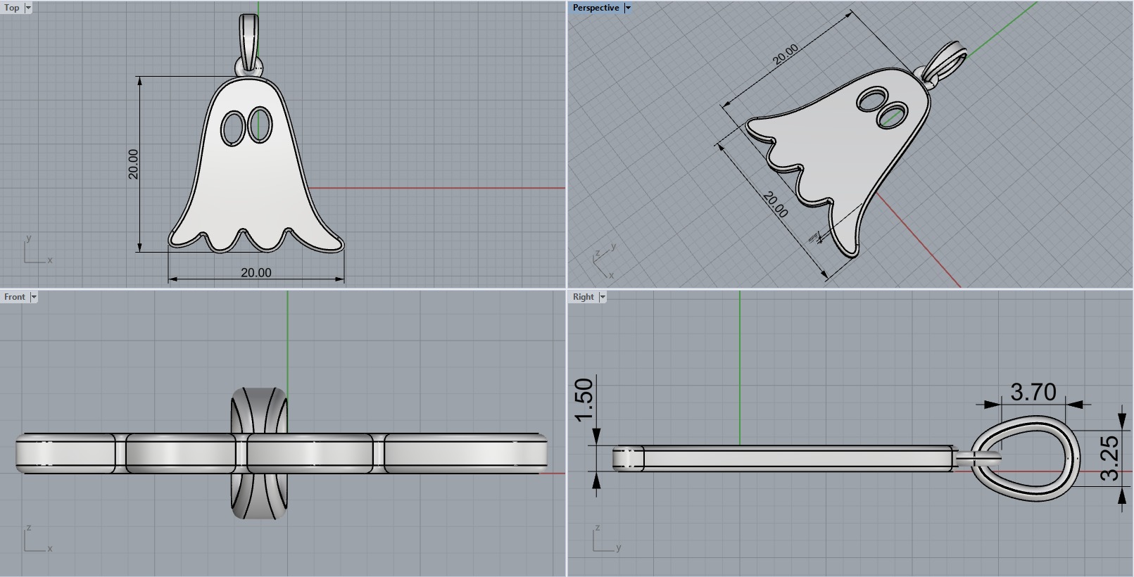 Ghost pendant model 943 3D print model_3