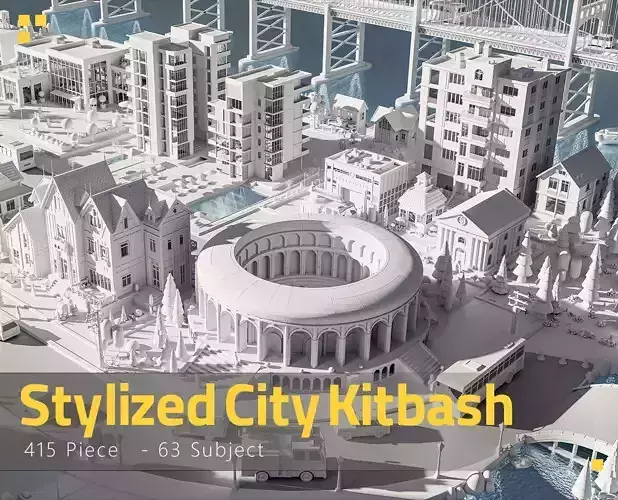 415 Stylized City Elements  Kitbash Collection