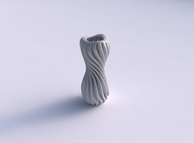 Vase slim wavy squeezed mid with extruded lines wavy top