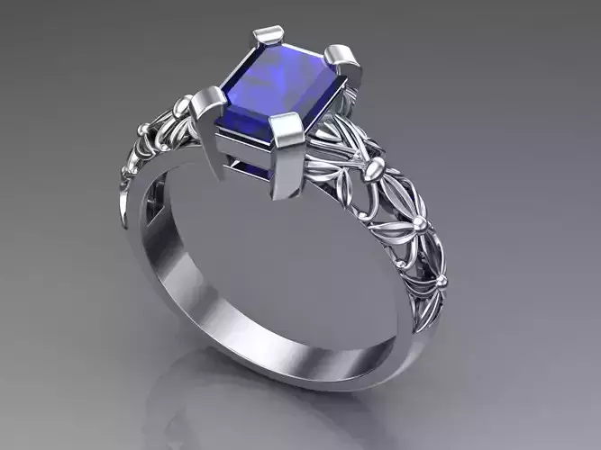 Engagement vintage SOLITAIRE ring- emerald-8x6mm - printable STL