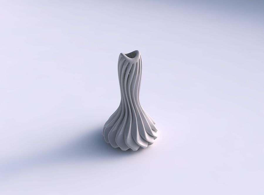 Vase slim wavy squeezed mid with extruded lines streched top 3D print model_0