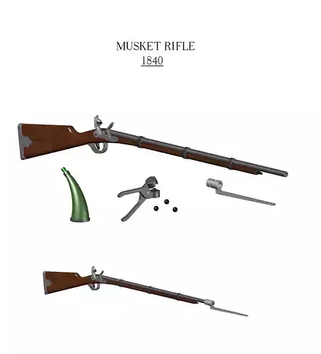 MUSKET RIFLE and EQUIPMENT - DECOR TABLETOP 3D print model