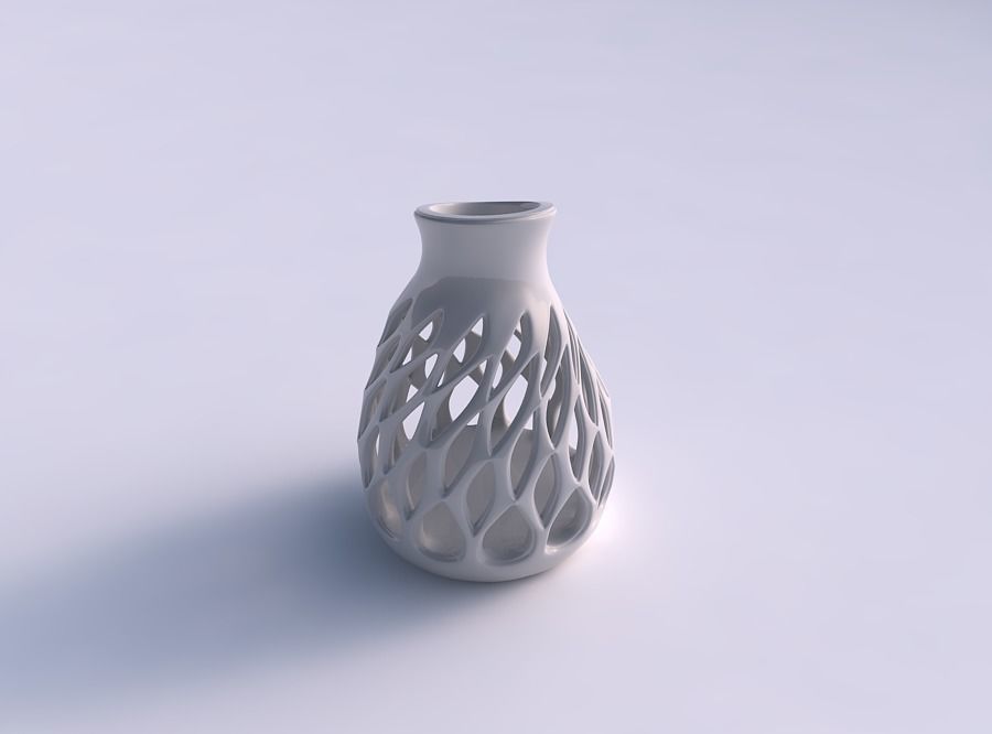 Vase spherical with smooth beveled cuts and high neck eccentric 3D print model_0
