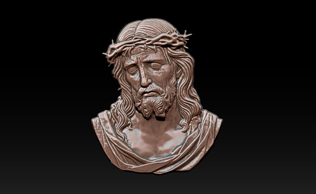 Jesus Face Bas Relief 3D print model_2
