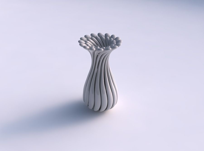 Vase small curved twisted with thick muscle structure and soft tips widened top