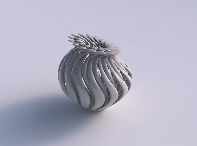 Vase small curved twisted with muscle structure and soft tips squeezed with streched top corner