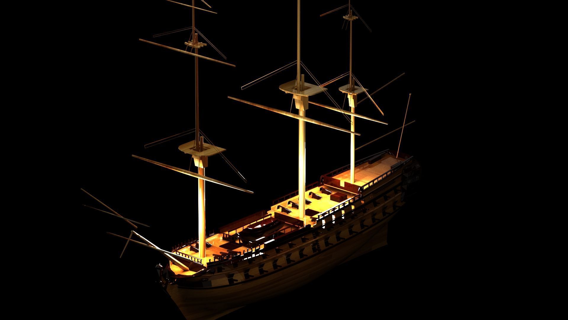 Chinese ancient sail ship Low-poly 3D model_10