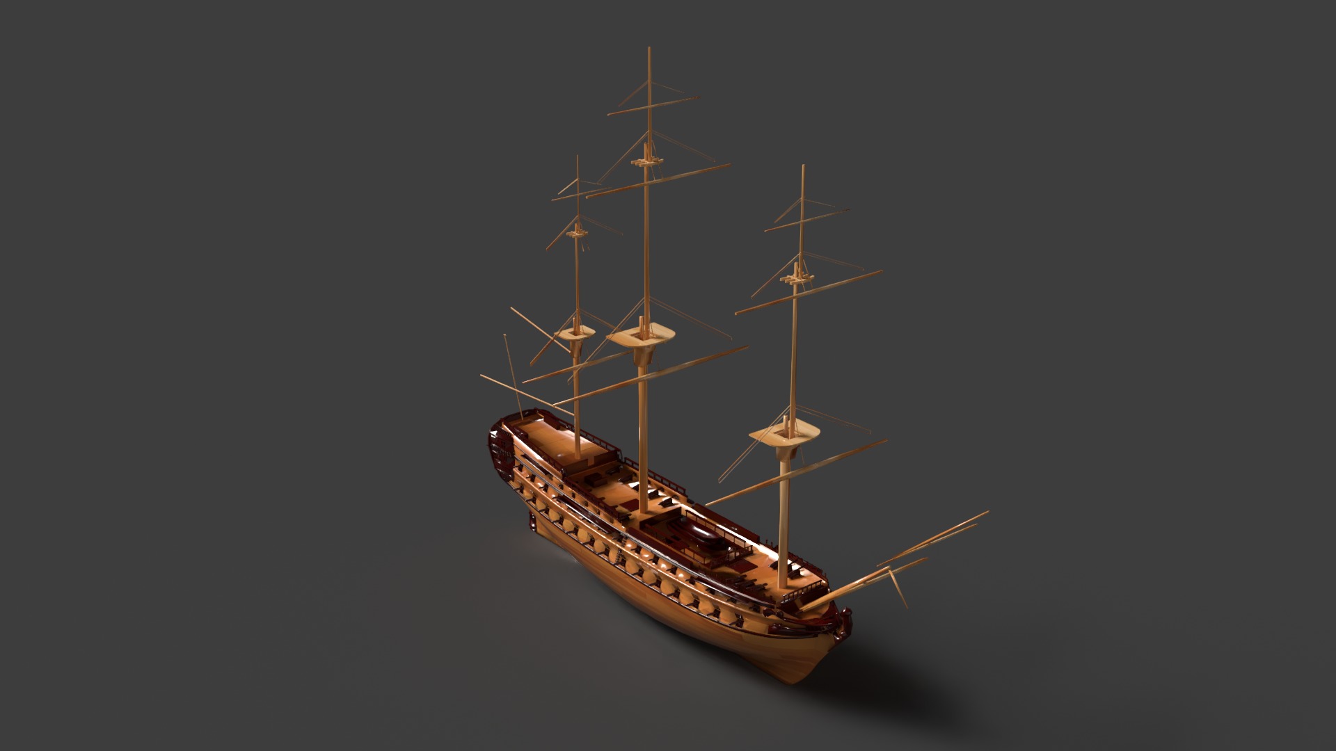 Chinese ancient sail ship Low-poly 3D model_6