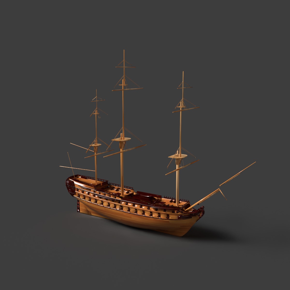 Chinese ancient sail ship Low-poly 3D model_8