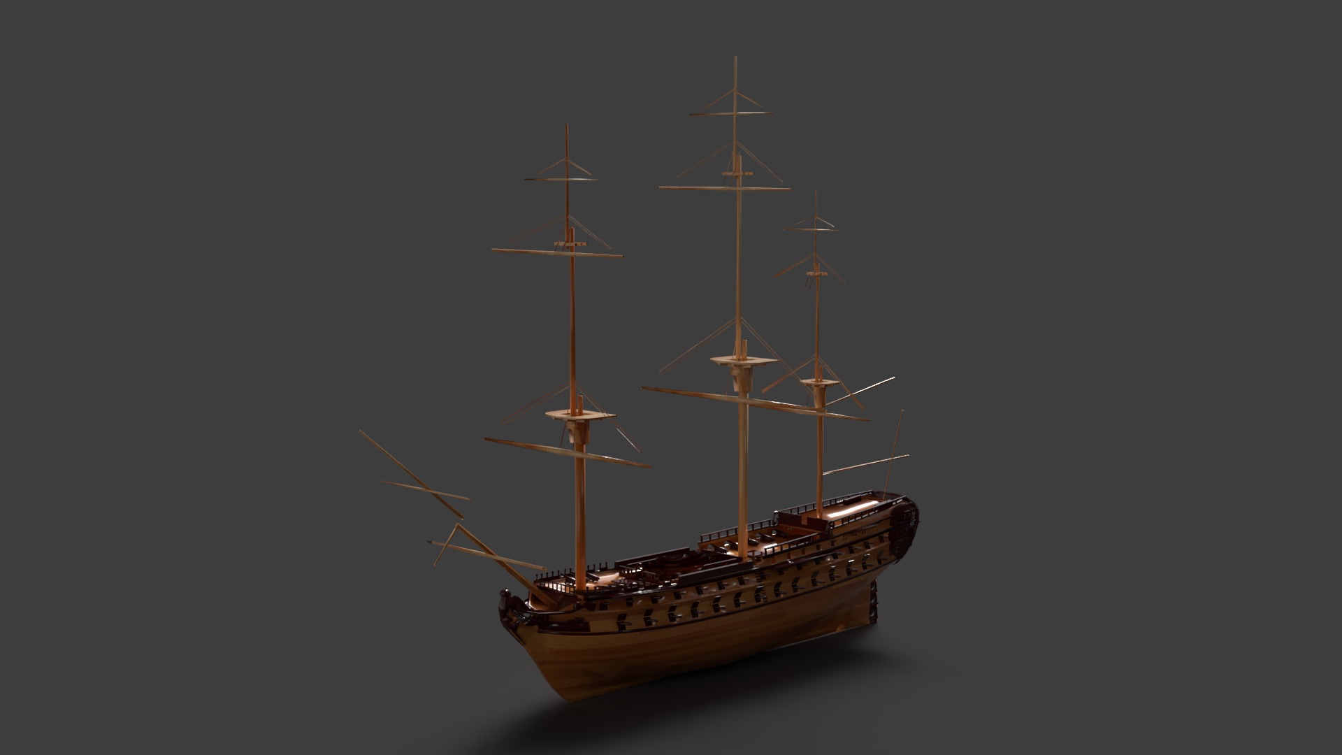 Chinese ancient sail ship Low-poly 3D model_7