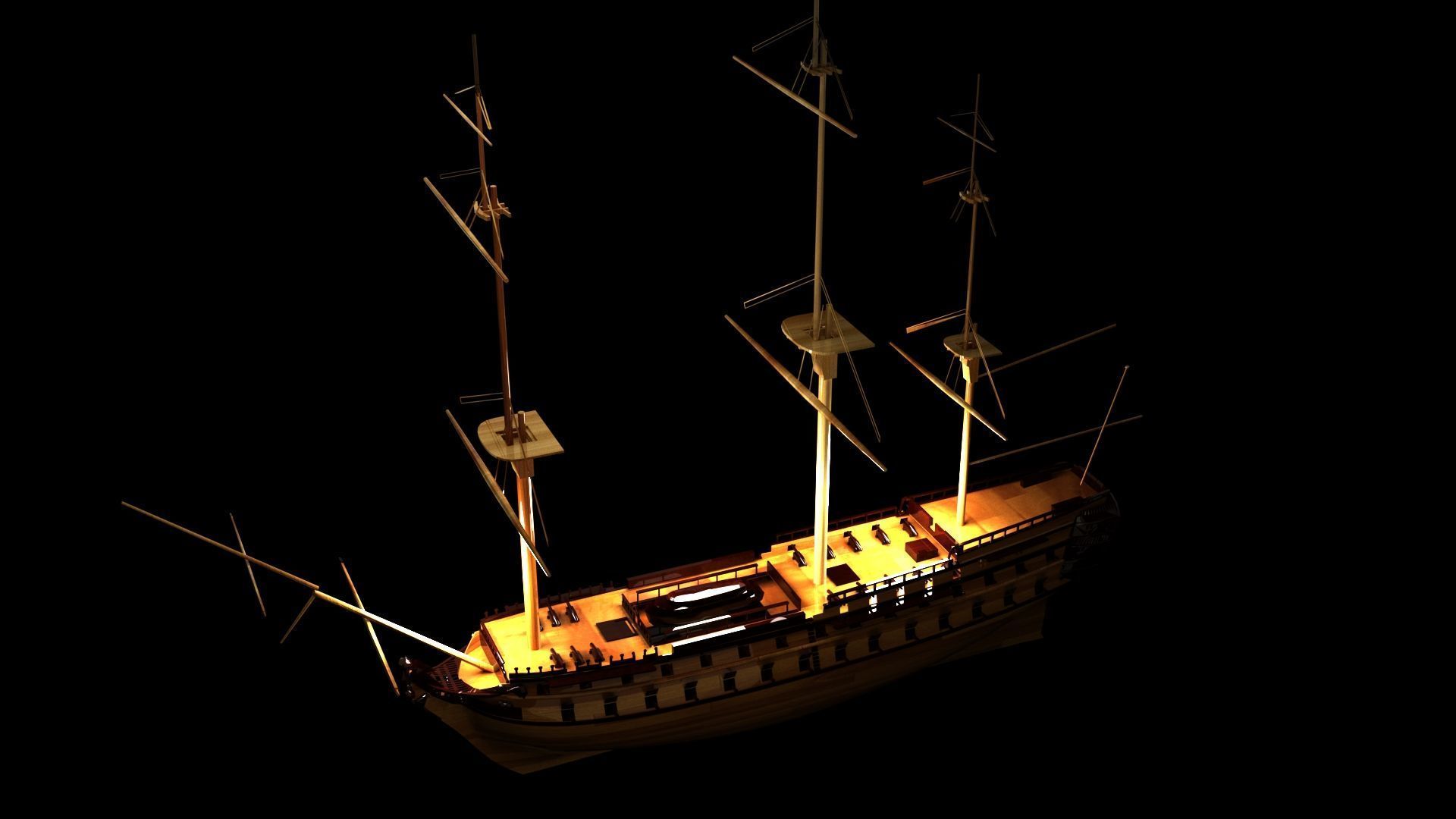 Chinese ancient sail ship Low-poly 3D model_11