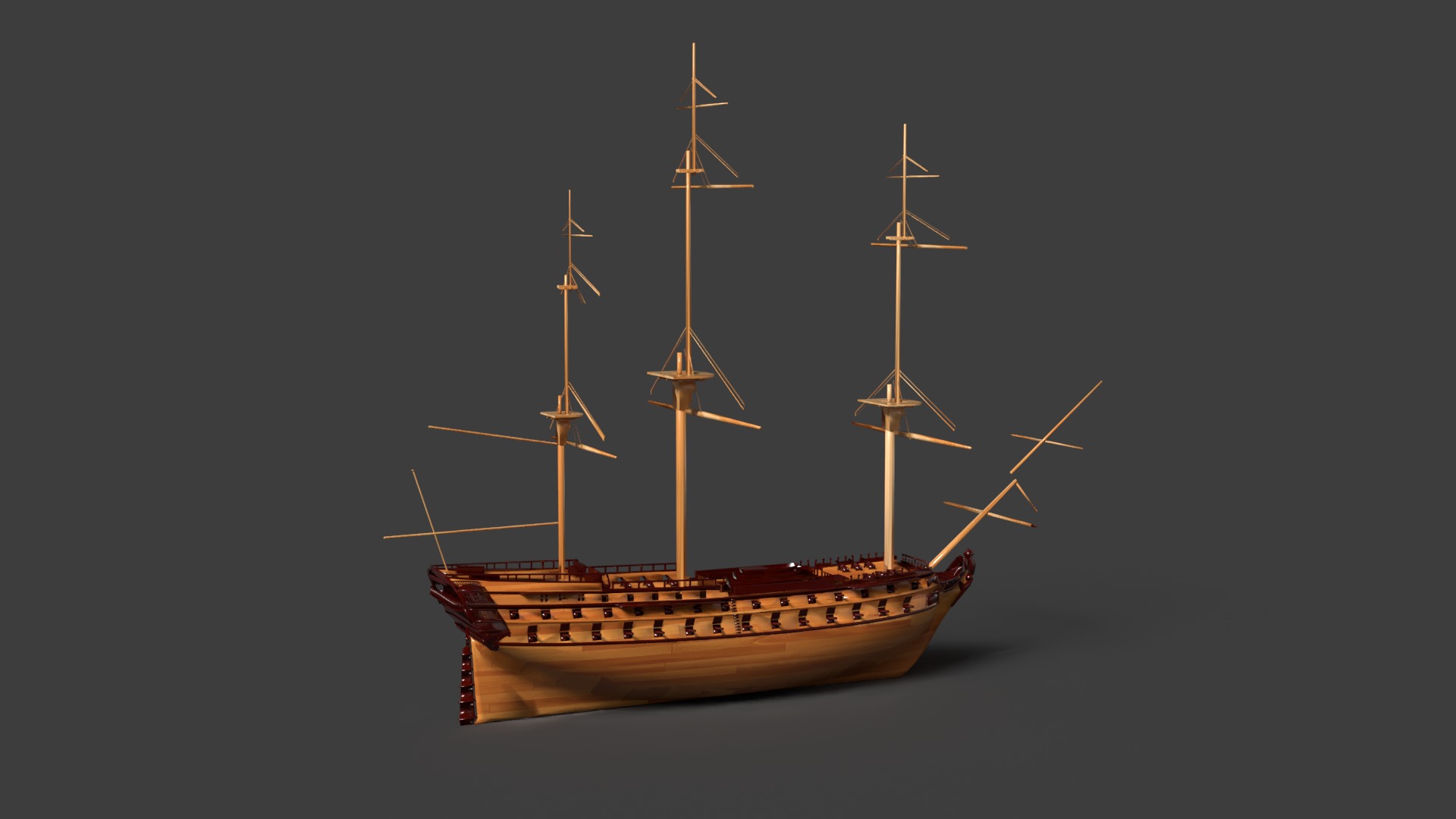 Chinese ancient sail ship Low-poly 3D model_4