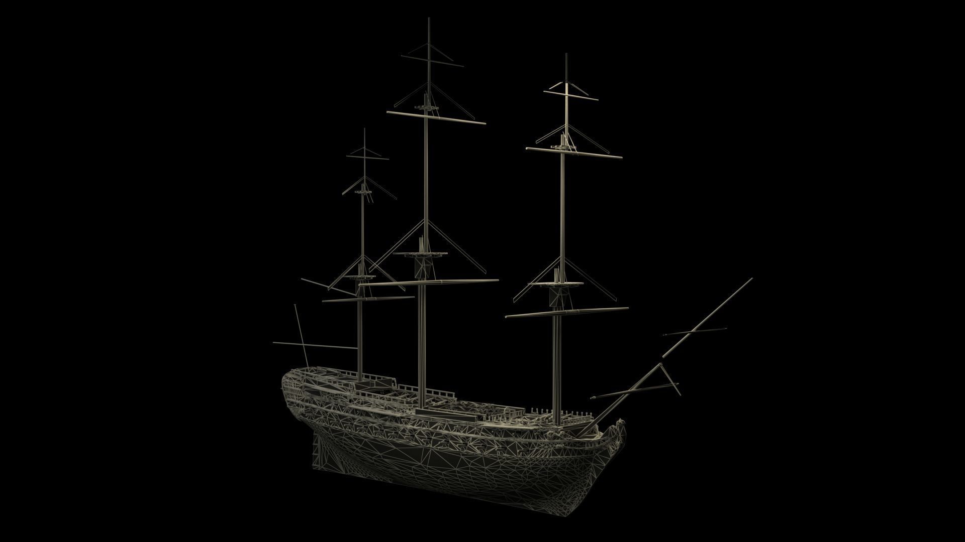 Chinese ancient sail ship Low-poly 3D model_3