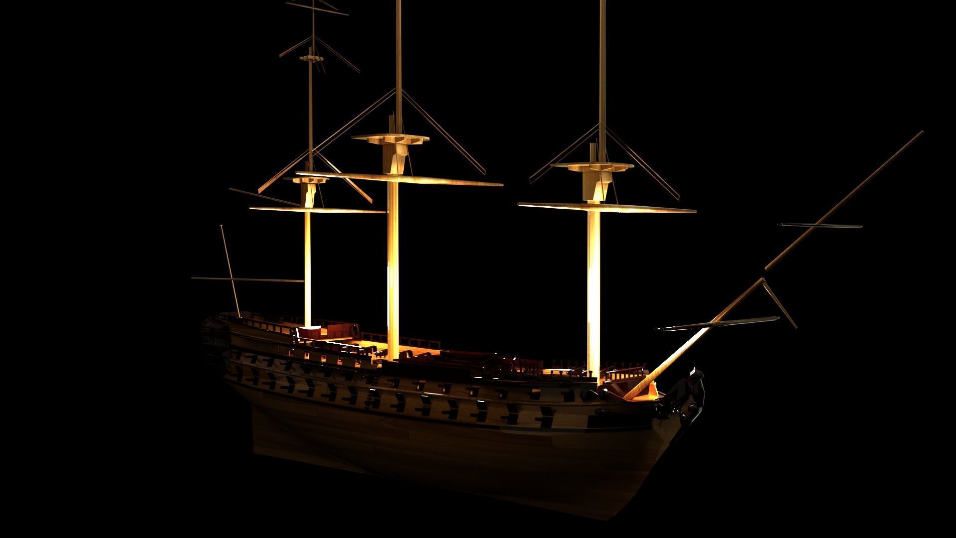 Chinese ancient sail ship Low-poly 3D model_2
