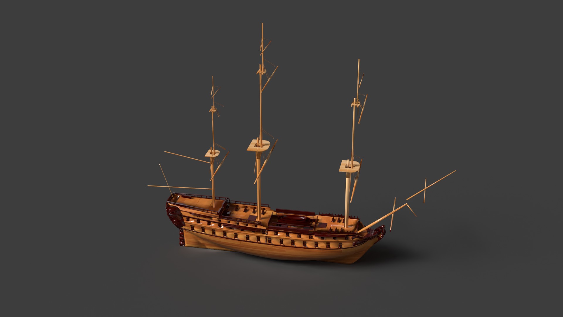 Chinese ancient sail ship Low-poly 3D model_5