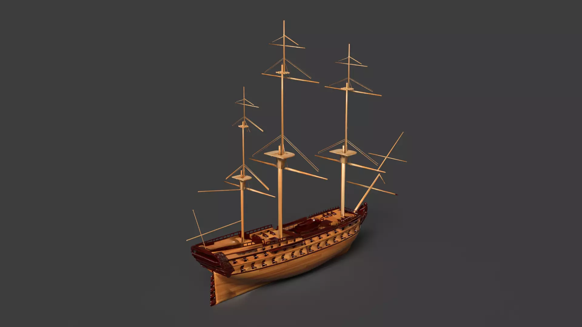 Chinese ancient sail ship Low-poly 3D model_0