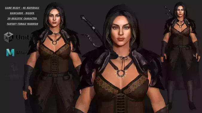 AAA 3D REALISTIC CHARACTER - FANTASY FEMALE WARRIOR or FIGHTER Low-poly 3D model