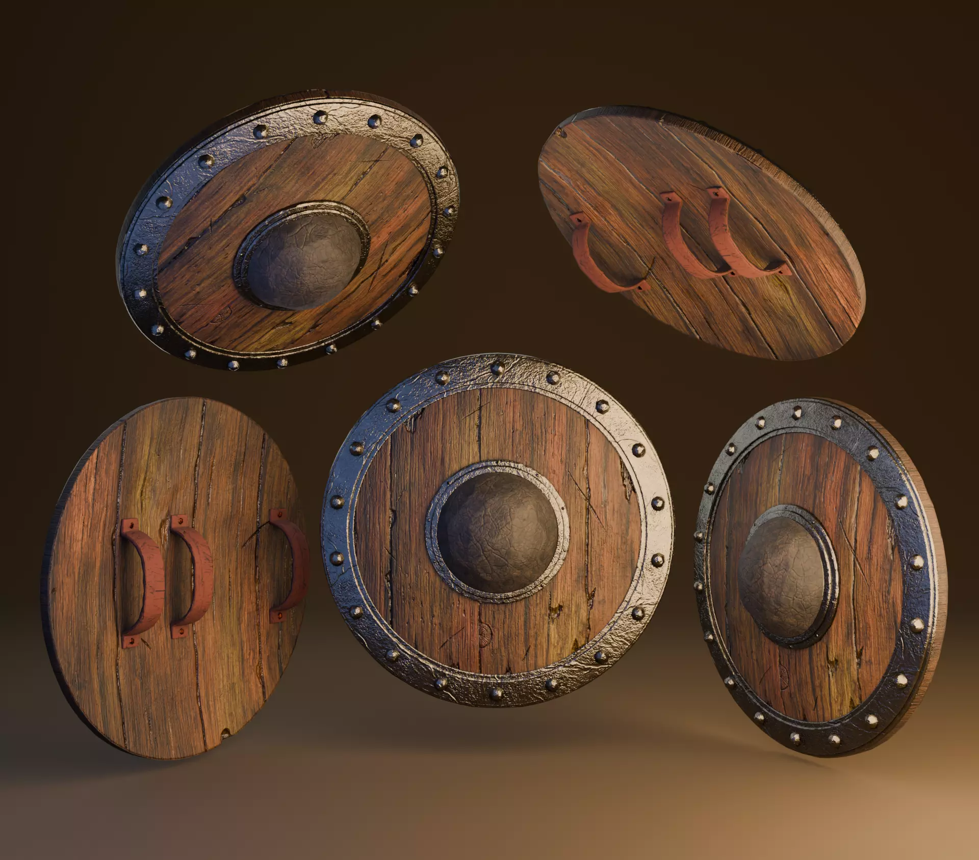 Classic round wooden shield Free low-poly 3D model