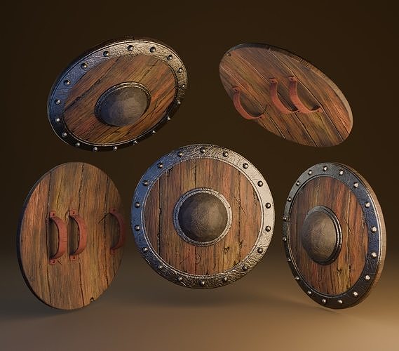 Classic round wooden shield Free low-poly 3D model