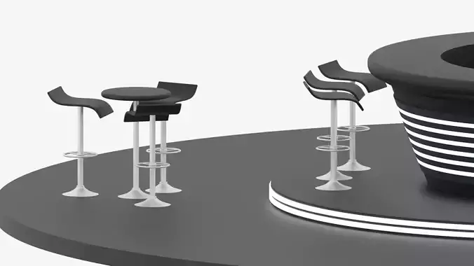 Cartoon Sci-Fi Pub Bar And Stools