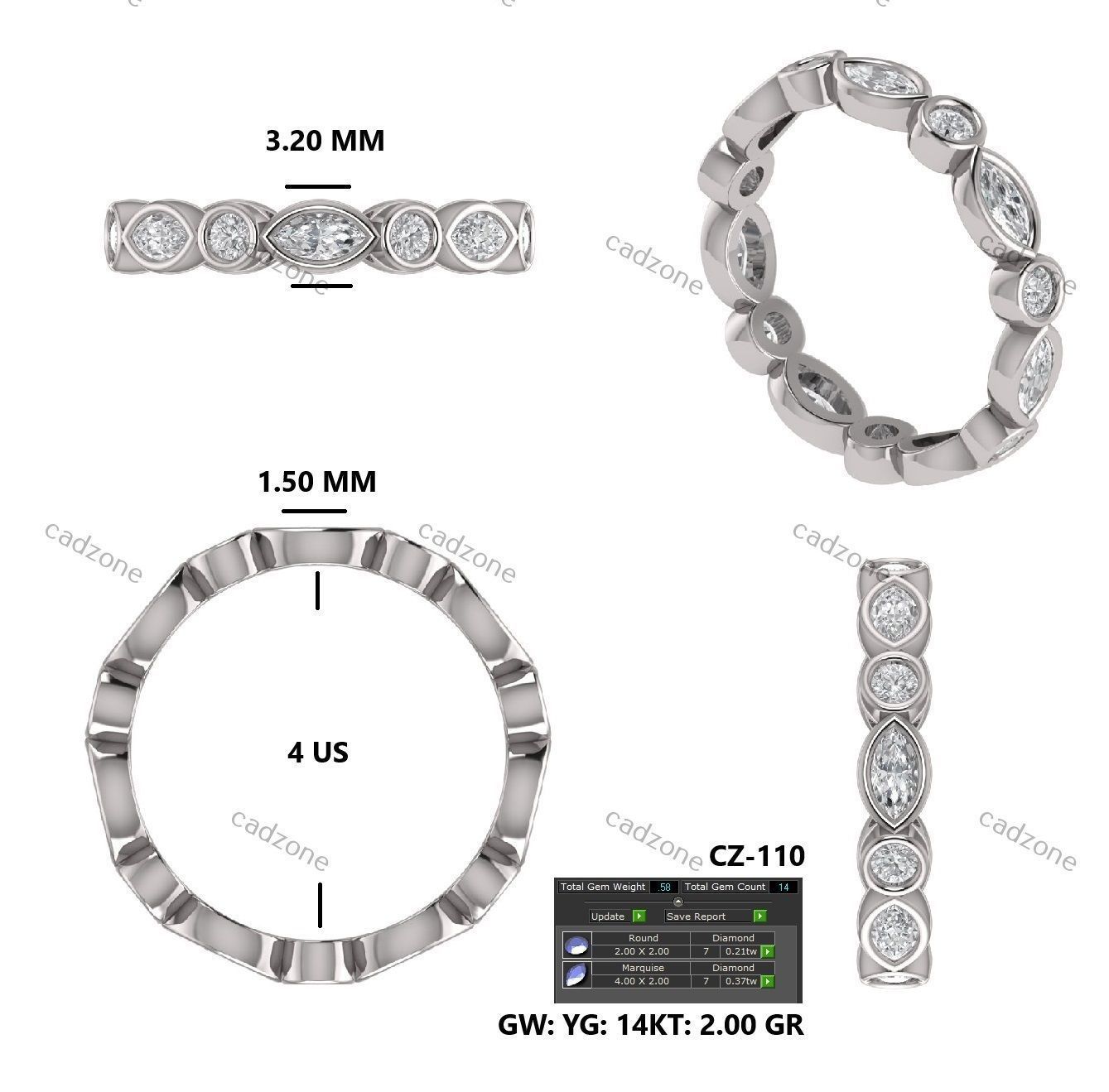 Bezel Set Eternity Band-3D Model 3D print model_3