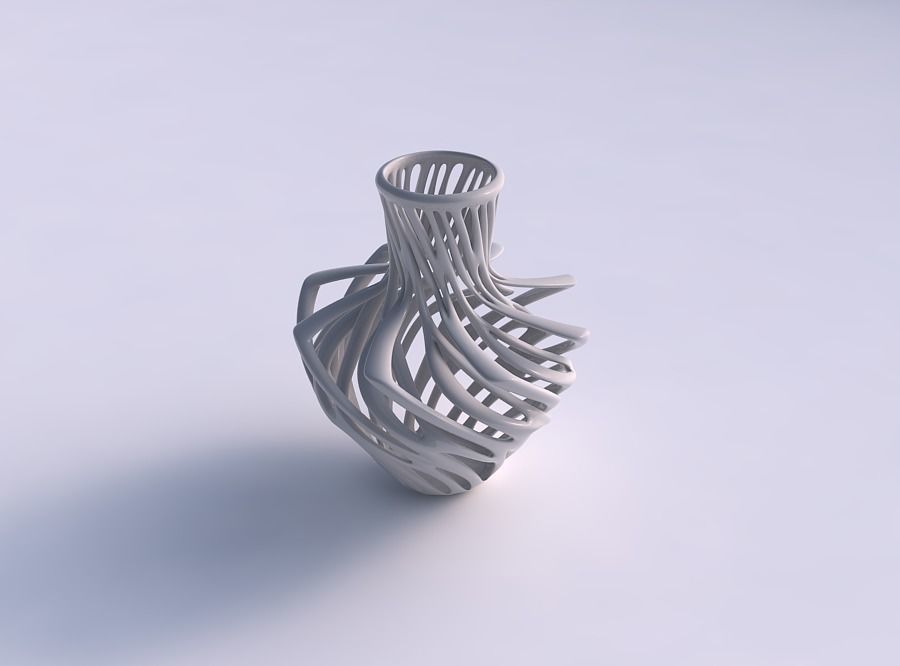 Vase sharply squeezed neck with two layered branches twisted ... 3D print model_0