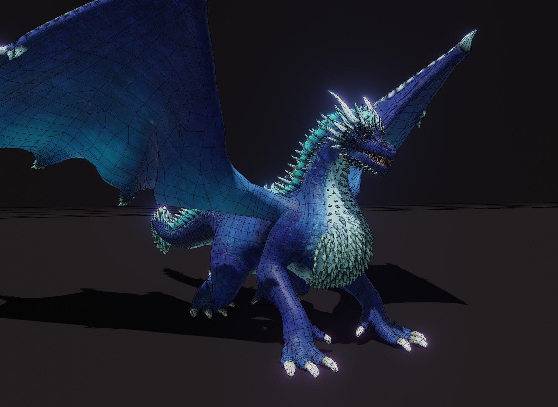 Realistic Blue Dragon Animated 3D Model Low-poly 3D model_23