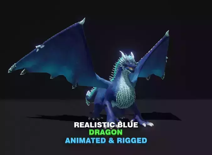 Realistic Blue Dragon Animated 3D Model Low-poly 3D model