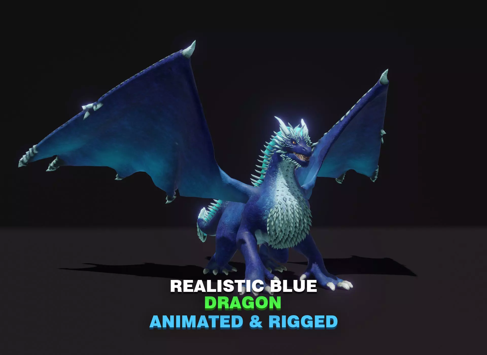 Realistic Blue Dragon Animated 3D Model Low-poly 3D model_0