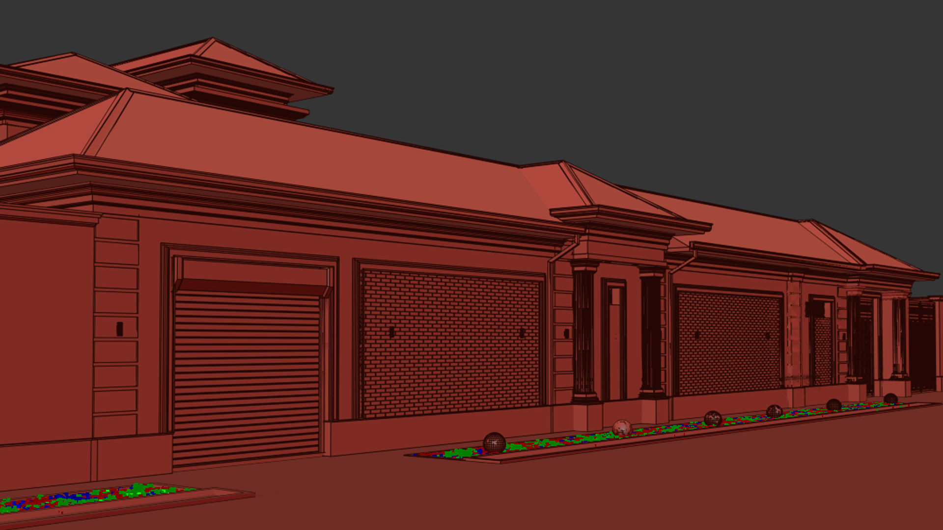 Two-story villa Facade design 3D model_21