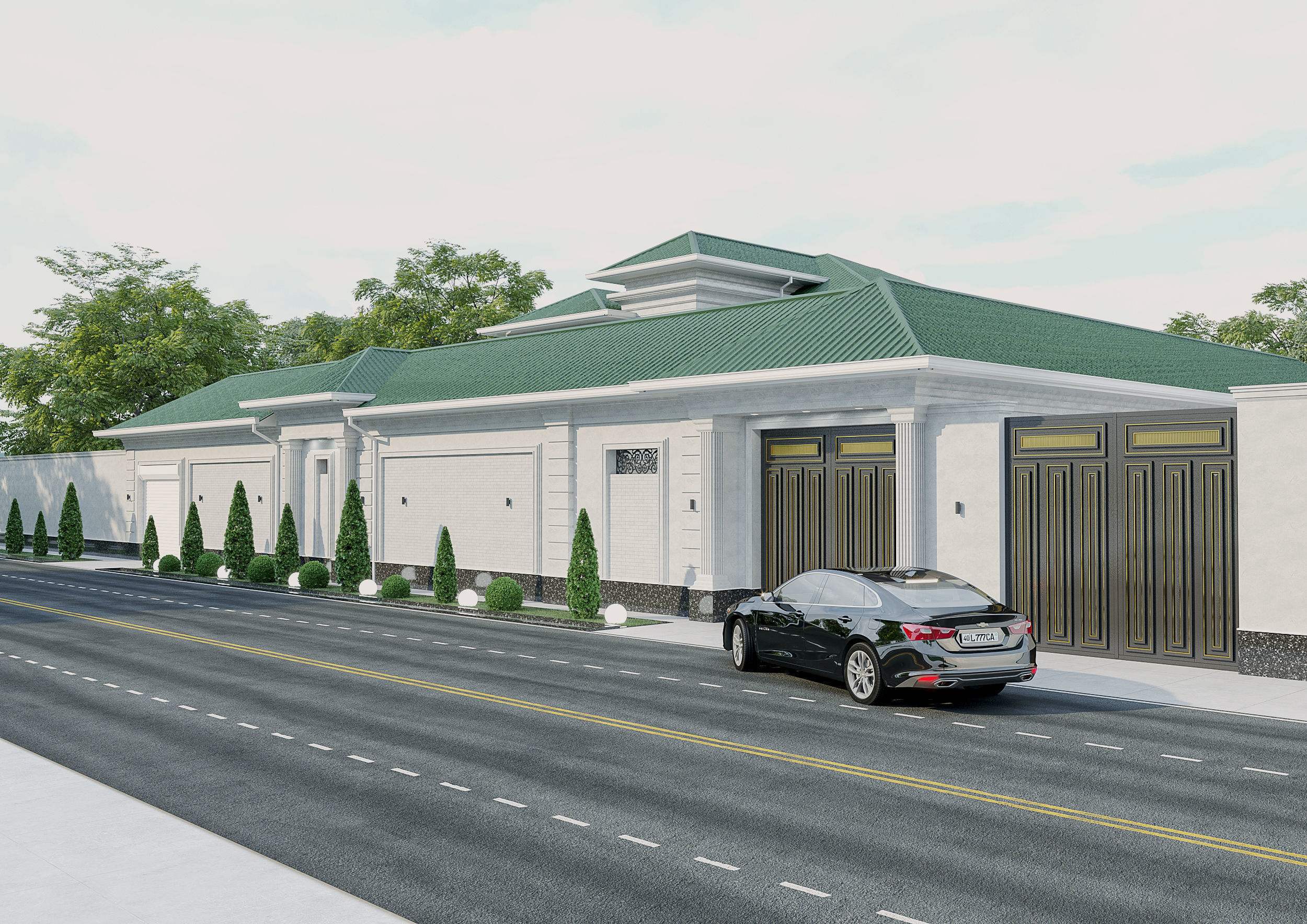 Two-story villa Facade design 3D model_11