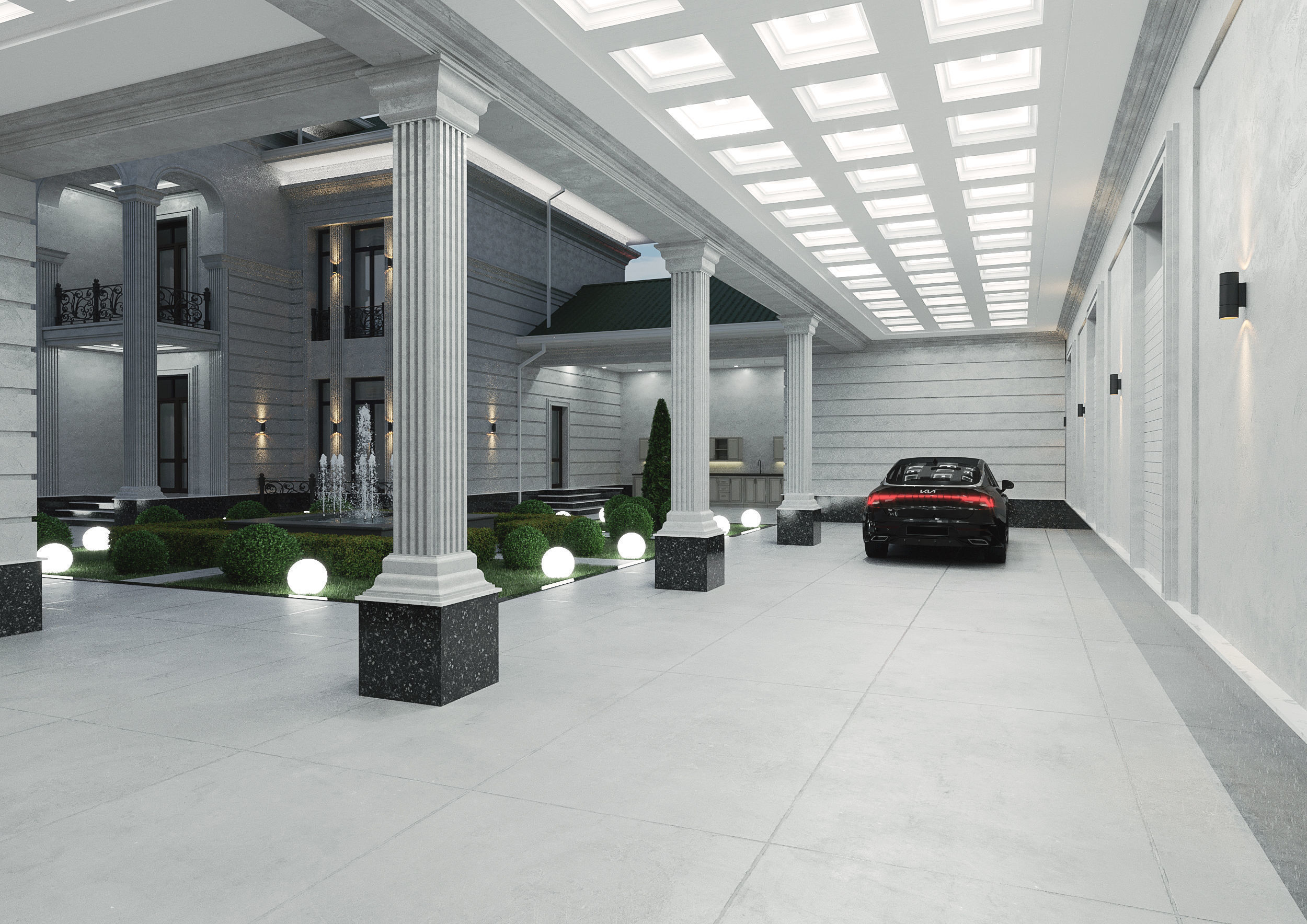 Two-story villa Facade design 3D model_9