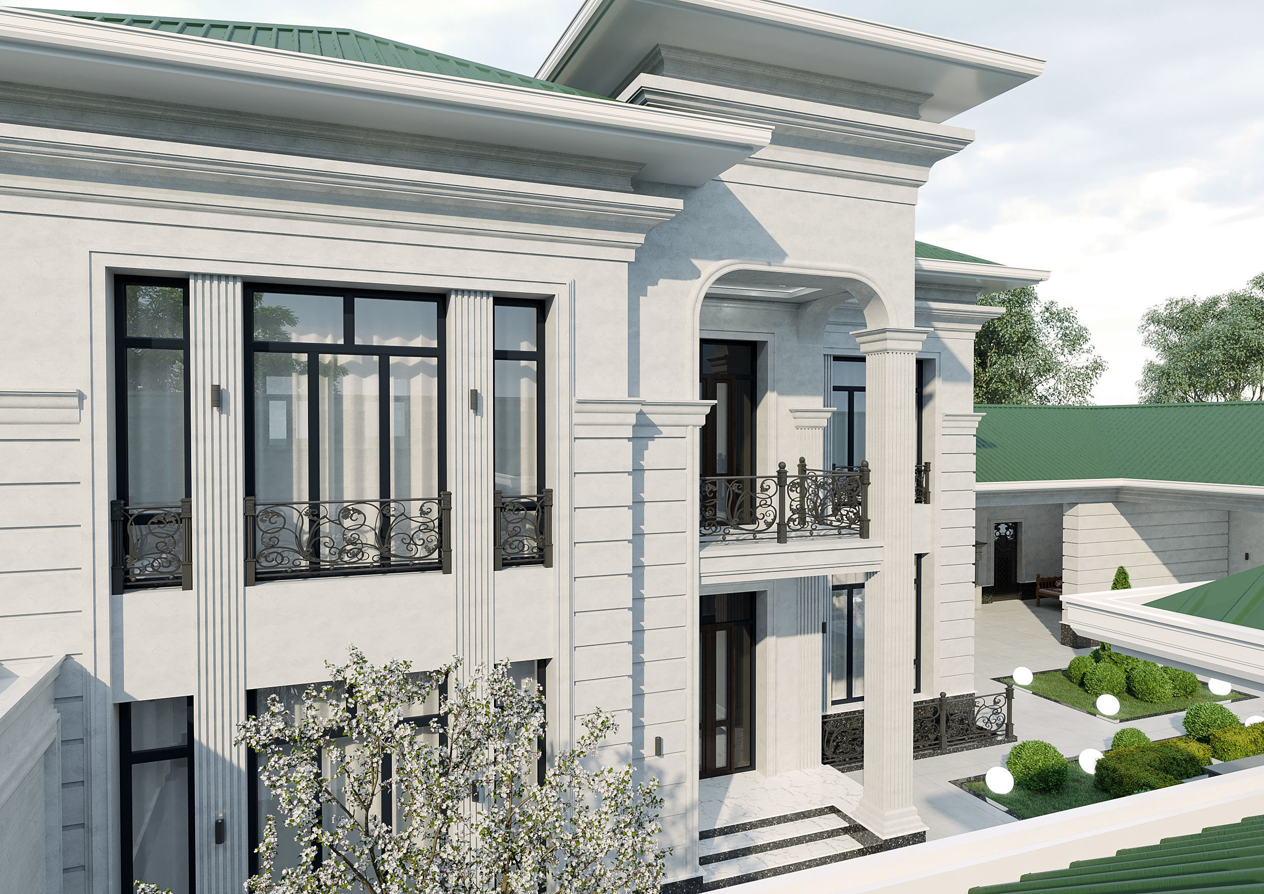 Two-story villa Facade design 3D model_6