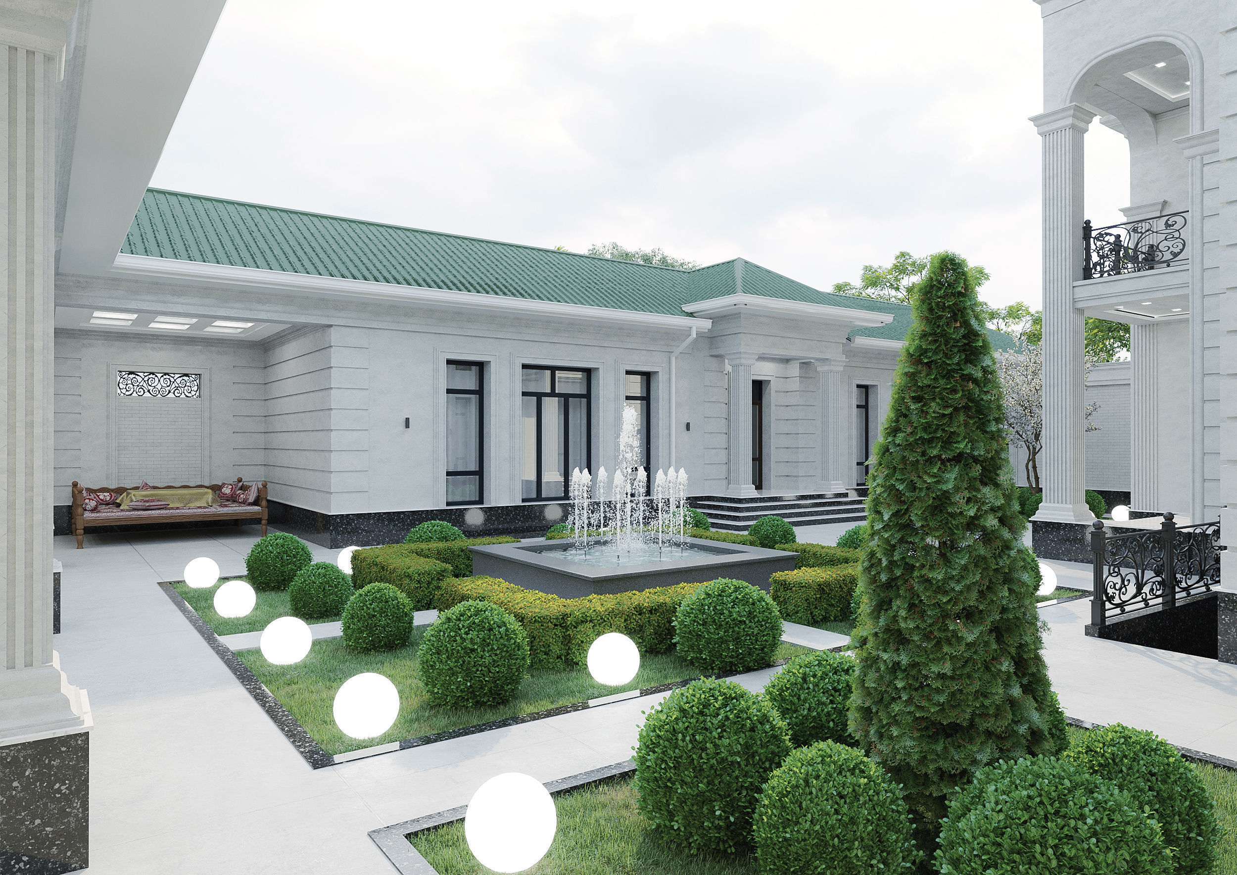 Two-story villa Facade design 3D model_2