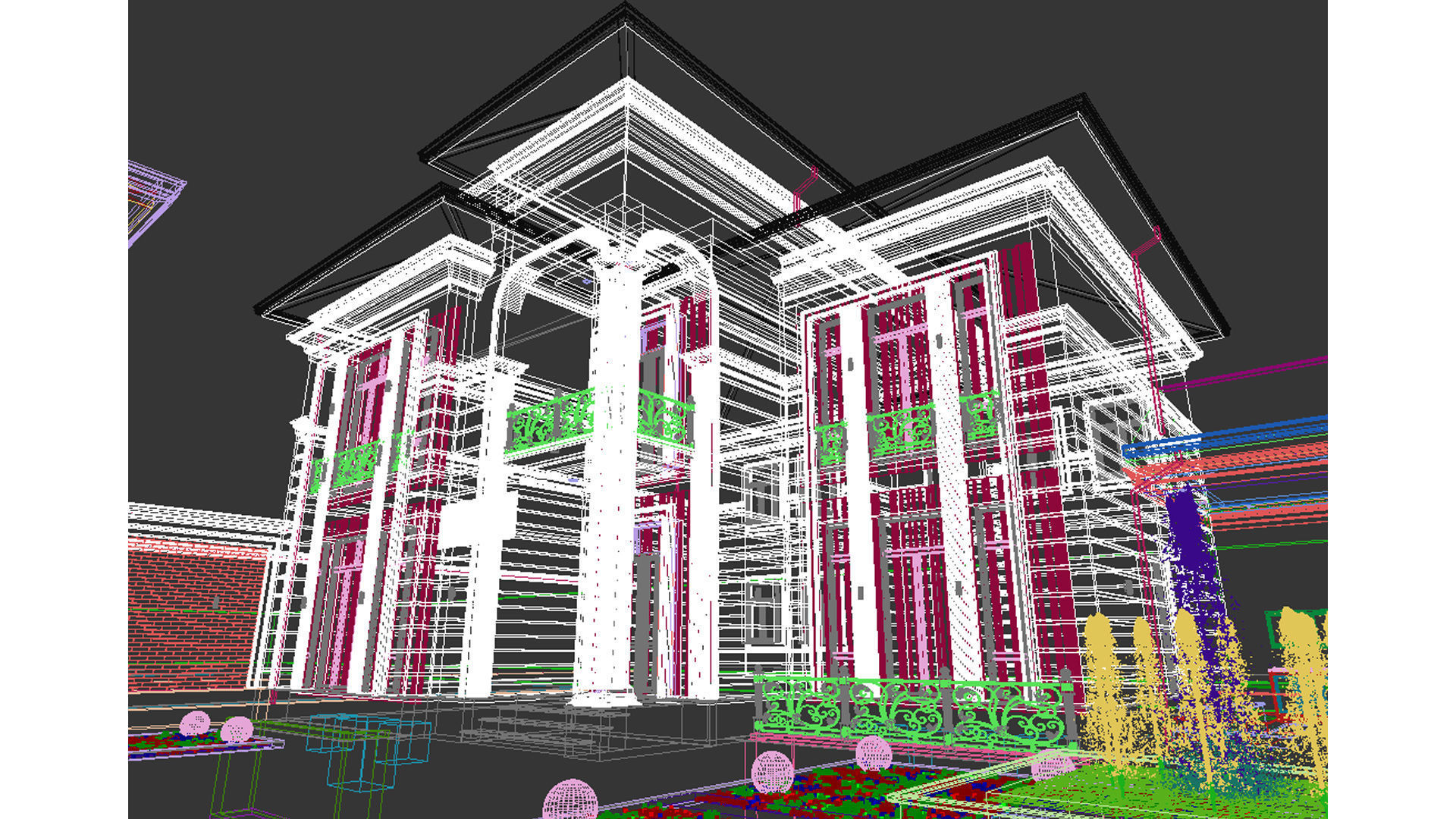 Two-story villa Facade design 3D model_23